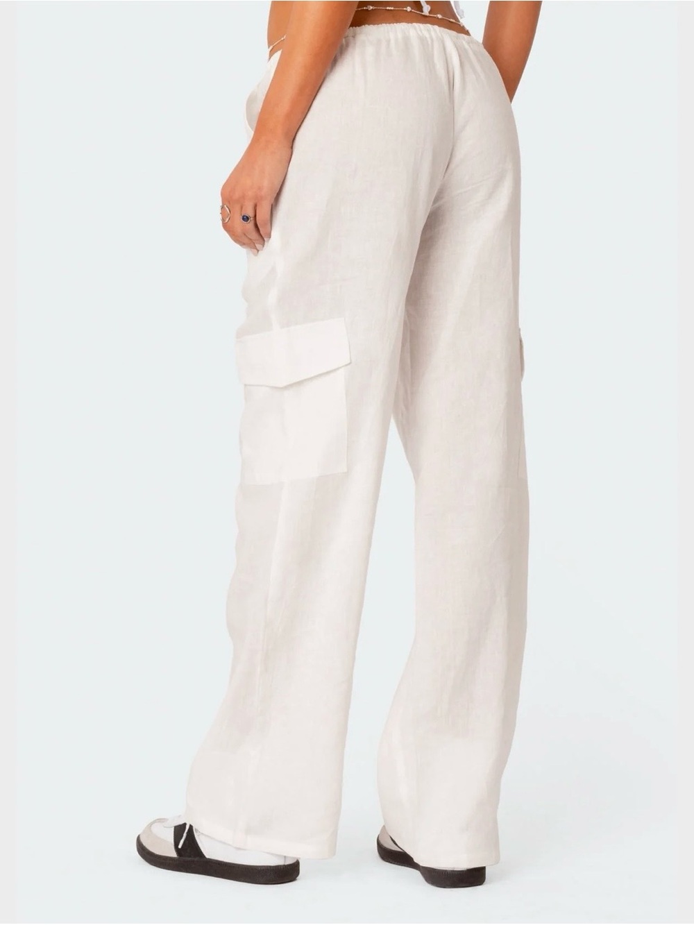 Edikted Lyric Linen Look Cargo Pants Small White - Picture 2 of 6